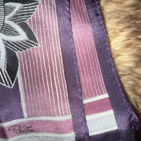 Vintage Oscar de la Renta Silk Oblong Scarf | Purple Black Paisley Stripe | Made - Picture 3 of 16